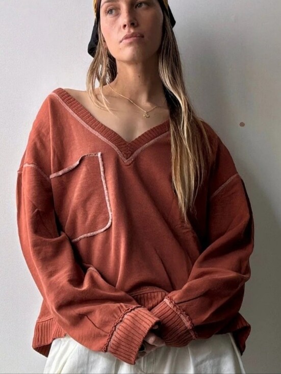 Pilcro Tops - Pilcro Knit Crewneck Sweater - Rust